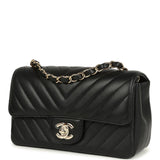 Chanel Mini Chevron Classic Rectangular Flap Bag Black Lambskin Light Gold Hardware