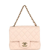 Chanel Mini Classic Square Flap Bag Light Pink Lambskin Light Gold Hardware