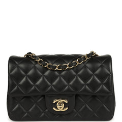 Pre-owned Chanel Mini Classic Rectangular Flap Bag Black Lambskin Light Gold Hardware
