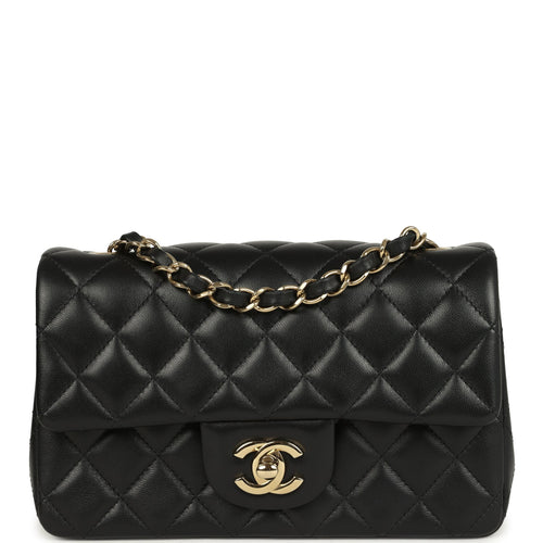 Pre-owned Chanel Mini Classic Rectangular Flap Bag Black Lambskin Light Gold Hardware