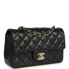 Pre-owned Chanel Mini Classic Rectangular Flap Bag Black Lambskin Light Gold Hardware