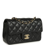 Pre-owned Chanel Mini Classic Rectangular Flap Bag Black Lambskin Light Gold Hardware - Thumbnail View 2