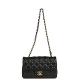 Pre-owned Chanel Mini Classic Rectangular Flap Bag Black Lambskin Light Gold Hardware - Thumbnail View 7