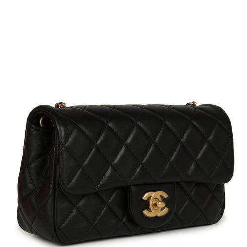 Chanel Mini Pearl Crush Rectangular Flap Bag Black Lambskin Brushed Gold Hardware