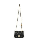 Chanel Mini Pearl Crush Square Flap Bag Black Shiny Lambskin Brushed Gold Hardware