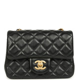 Chanel Mini Pearl Crush Square Flap Bag Black Shiny Lambskin Brushed Gold Hardware