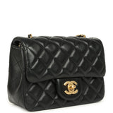 Chanel Mini Pearl Crush Square Flap Bag Black Shiny Lambskin Brushed Gold Hardware