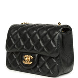 Chanel Mini Pearl Crush Square Flap Bag Black Shiny Lambskin Brushed Gold Hardware