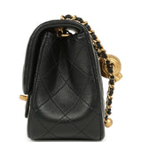 Chanel Mini Pearl Crush Square Flap Bag Black Shiny Lambskin Brushed Gold Hardware