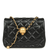 Chanel Mini Pearl Crush Square Flap Bag Black Shiny Lambskin Brushed Gold Hardware