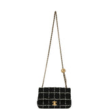 Pre-owned Chanel Mini Pearl Crush Square Flap Bag White and Black Tweed Antique Gold Hardware