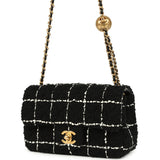 Pre-owned Chanel Mini Pearl Crush Square Flap Bag White and Black Tweed Antique Gold Hardware