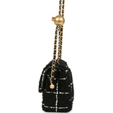 Pre-owned Chanel Mini Pearl Crush Square Flap Bag White and Black Tweed Antique Gold Hardware