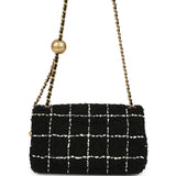Pre-owned Chanel Mini Pearl Crush Square Flap Bag White and Black Tweed Antique Gold Hardware