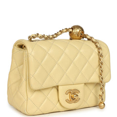 Pre-owned Chanel Mini Pearl Crush Square Flap Bag Yellow Lambskin Brushed Gold Hardware
