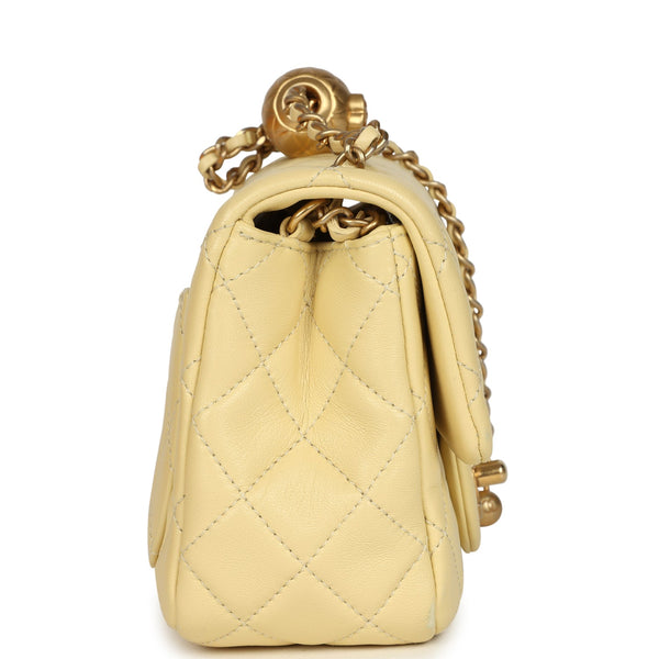 Pre-owned Chanel Mini Pearl Crush Square Flap Bag Yellow Lambskin Brus