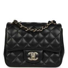 Chanel Mini Classic Square Flap Bag Black Lambskin Light Gold Hardware