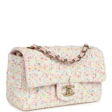 Chanel Mini Rectangular Flap Bag White and Multicolor Tweed Light Gold Hardware