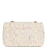 Chanel Mini Rectangular Flap Bag White and Multicolor Tweed Light Gold Hardware