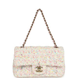 Chanel Mini Rectangular Flap Bag White and Multicolor Tweed Light Gold Hardware