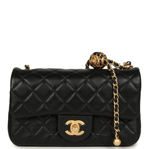 Chanel Mini Pearl Crush Rectangular Flap Bag Black Lambskin Brushed Gold Hardware