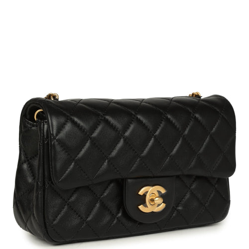 Chanel Mini Pearl Crush Rectangular Flap Bag Black Lambskin Brushed Gold Hardware