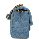 Chanel Mini Pearl Crush Rectangular Flap Bag Blue Denim Brushed Gold Hardware