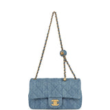 Chanel Mini Pearl Crush Rectangular Flap Bag Blue Denim Brushed Gold Hardware