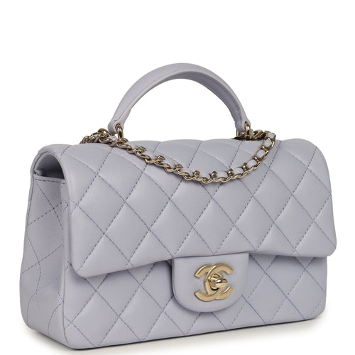 Chanel Mini Rectangular Flap Bag with Top Handle Light Purple Lambskin Light Gold Hardware