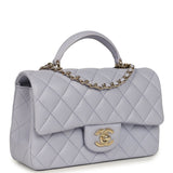 Chanel Mini Rectangular Flap Bag with Top Handle Light Purple Lambskin Light Gold Hardware