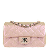 Chanel Mini Classic Rectangular Flap Bag Pink Iridescent Calfskin Silver Hardware