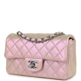 Chanel Mini Classic Rectangular Flap Bag Pink Iridescent Calfskin Silver Hardware