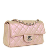 Chanel Mini Classic Rectangular Flap Bag Pink Iridescent Calfskin Silver Hardware