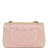 Chanel Mini Classic Rectangular Flap Bag Pink Iridescent Calfskin Silver Hardware