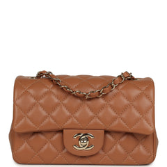 Chanel Mini Rectangular Flap Bag Caramel Lambskin Light Gold Hardware