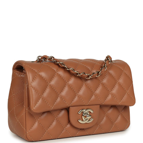 Chanel Mini Rectangular Flap Bag Caramel Lambskin Light Gold Hardware