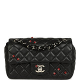 Pre-owned Chanel Mini Rectangular Lady Bug Flap Bag Black Lambskin Silver Hardware