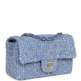 Chanel Mini Rectangular Flap Bag Blue and White Tweed Silver Hardware
