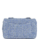 Chanel Mini Rectangular Flap Bag Blue and White Tweed Silver Hardware