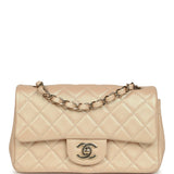 Pre-owned Chanel Mini Classic Rectangular Flap Bag Light Beige Iridescent Calfskin Light Gold Hardware