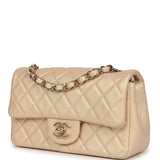 Pre-owned Chanel Mini Classic Rectangular Flap Bag Light Beige Iridescent Calfskin Light Gold Hardware