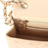 Pre-owned Chanel Mini Classic Rectangular Flap Bag Light Beige Iridescent Calfskin Light Gold Hardware