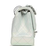 Chanel Mini Classic Square Flap Bag Blue Iridescent Calfskin Silver Hardware