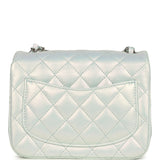 Chanel Mini Classic Square Flap Bag Blue Iridescent Calfskin Silver Hardware