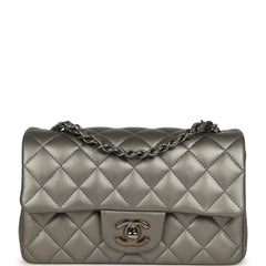 Chanel Mini Classic Rectangular Flap Bag Dark Silver Calfskin Ruthenium Hardware