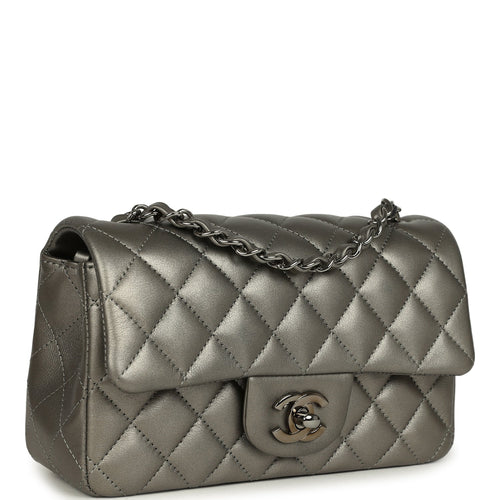 Chanel Mini Classic Rectangular Flap Bag Dark Silver Calfskin Ruthenium Hardware