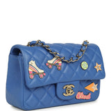 Preowned Chanel Mini Rectangular Hollywood Charms Flap Bag Blue Lambskin Light Gold Hardware