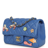 Preowned Chanel Mini Rectangular Hollywood Charms Flap Bag Blue Lambskin Light Gold Hardware