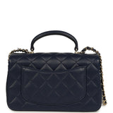 Chanel Mini Classic Rectangular Top Handle Flap Navy Lambskin Light Gold Hardware