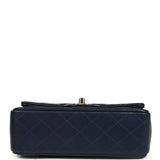Chanel Mini Classic Rectangular Top Handle Flap Navy Lambskin Light Gold Hardware